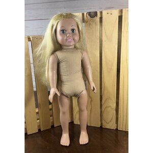 FCM 1996 18" Vinyl Soft Body Doll Blond 18" Cut bangs Freckles Blue eyes Nude
